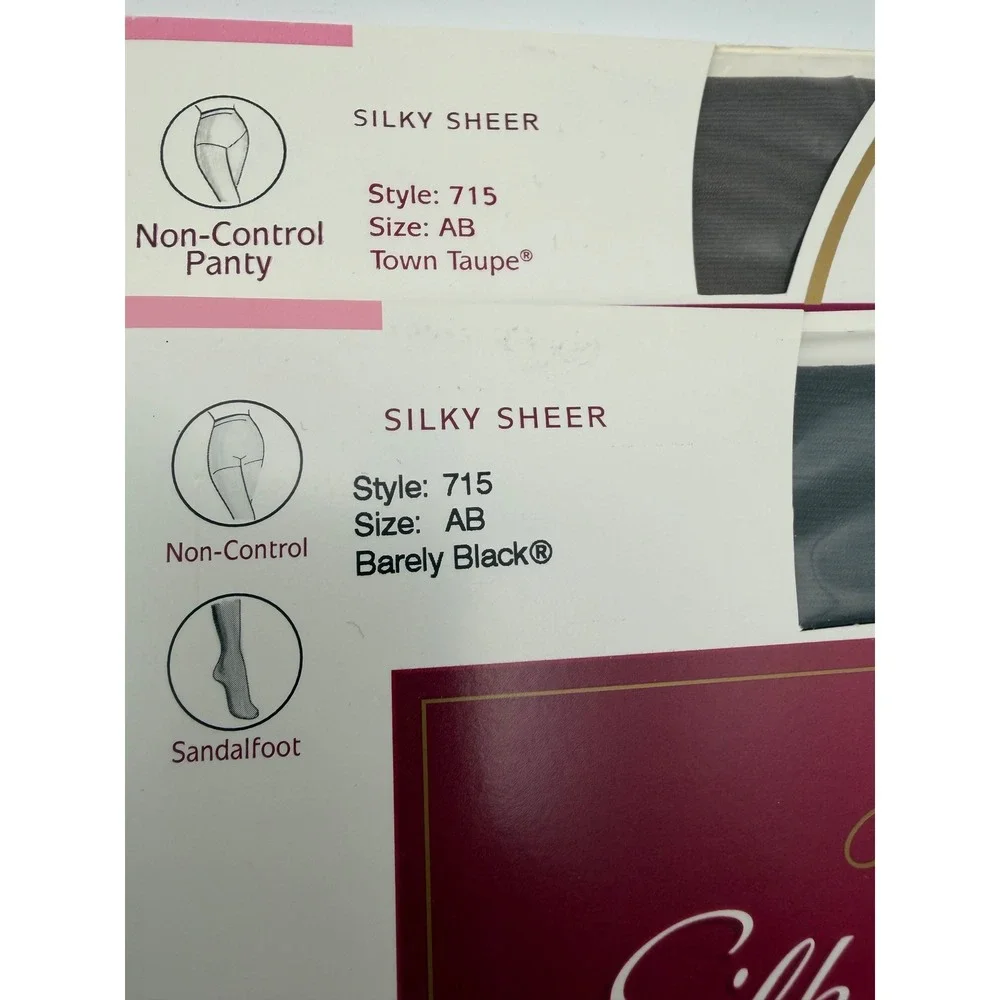 Hanes Silk Reflections Silky Sheer Pantyhose 4 Pair Style 715 AB Jet Black Taupe